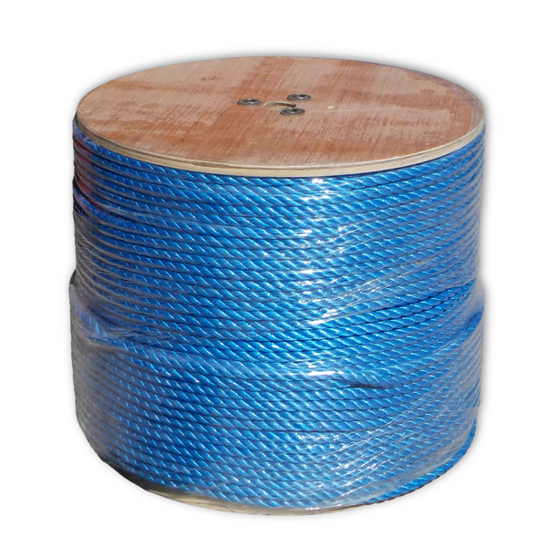 10mm x 500m Blue Polypropylene rope on a wooden drum