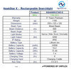Product specifications table for NightSearcher HawkStar X rechargeable searchlight