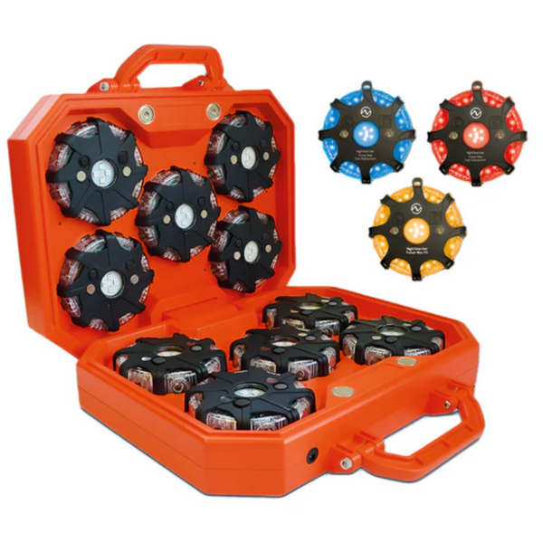 NightSearcher Pulsar NavStar rechargeable hazard warning lights (set of 10) - red, amber and blue