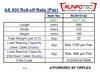 Technical Specifications Table for RUNPOTEC AS900 Roll-off Rails