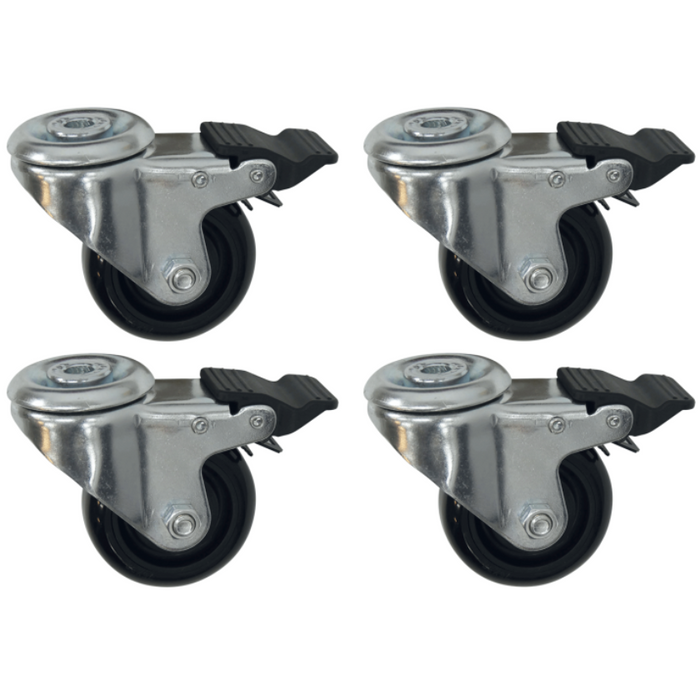 RUNPOTEC Set of 4 Silver and Black Castors with Parking Brake for PRO 530/670 Cable Drum Rollers