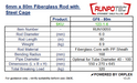 Technical specifications of a RUNPOTEC 6mm x 80m fiberglass rod with steel cage.