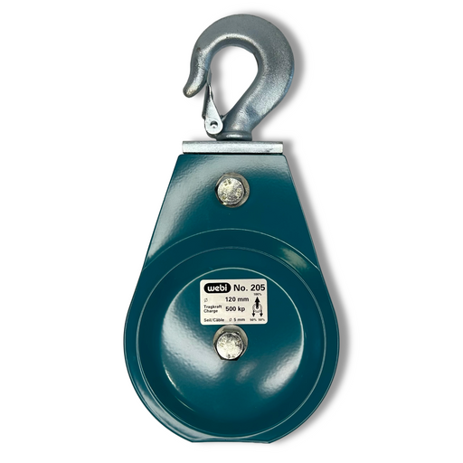 WEBI Return Pulley with Rotating Steel Hook for Wire Cables, Type ETT-205 - Capacity 400kg