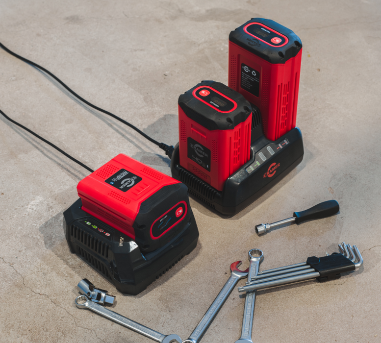 Cramer 82V Red and Black Li-ion Battery Range on charge