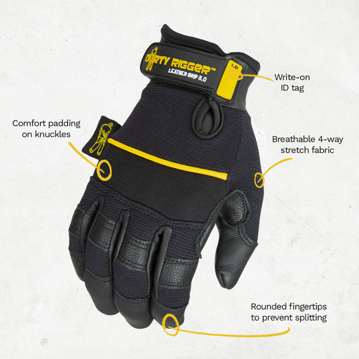 Dirty Rigger - Leather Grip ™ 3.0 Multi-Purpose Gloves (Full Fingered) from RiggingUK