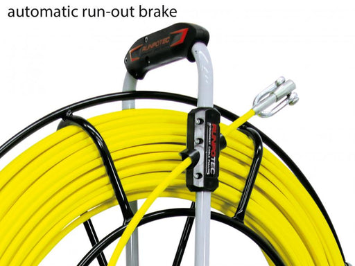 Automatic Run-out Brake on RUNPOTEC GF7.5 7.5mm Yellow Fiberglass Rod on Robust Mobile Steel Reel
