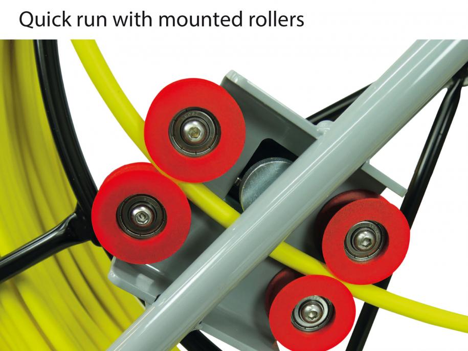 Quick run with mounted rollers for RUNPOTEC GF9 9mm Yellow Fiberglass Rod on Robust Mobile Steel Reel 