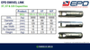 A product specification table for EPD Swivel Link 3T, 5T, and 10T capacities, alongside images of each of the capacities of the swivel link