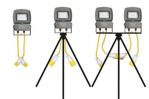NightSearcher LinkStar AC Linkable Floodlight range - single head, single head with tripod and twin head with tripod