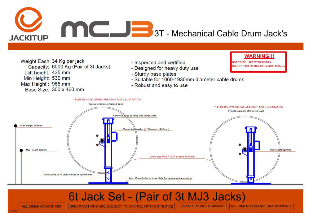 MCJ3 - Mechanical Cable Drum Jack Set - Up to 6.0t Lifting Capacity