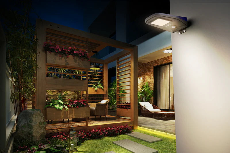 NexSun 2000 Solar Flood Light (Grey and Blue) in use