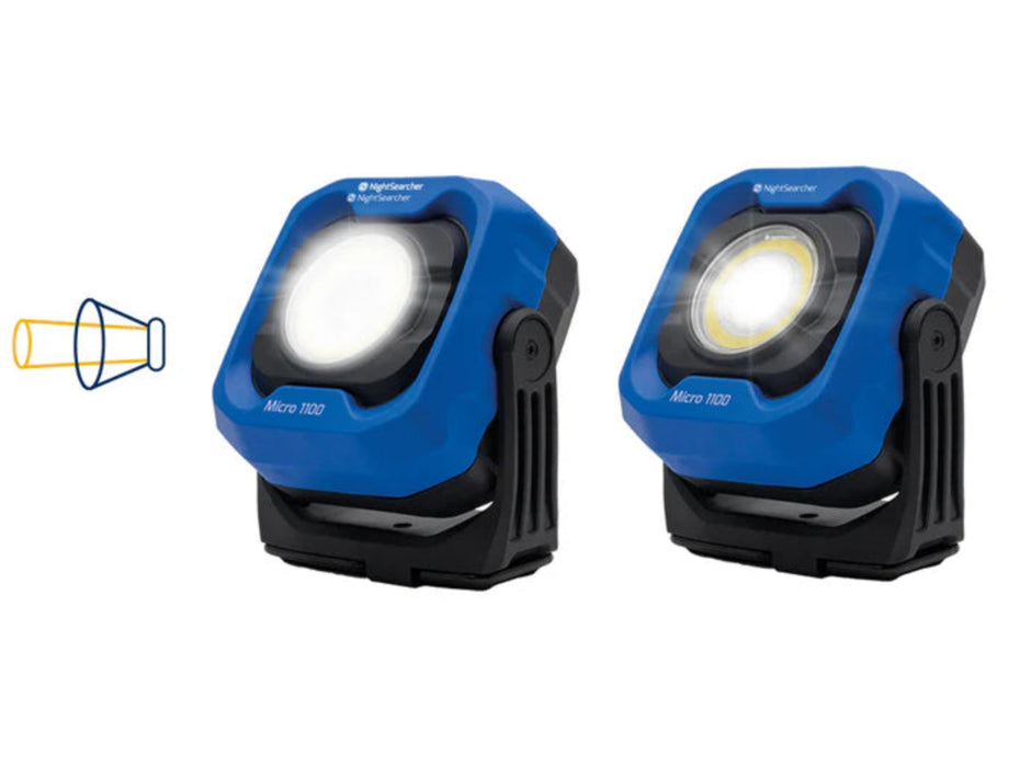 Blue and Black NightSearcher Micro 1100 - 1100 Lumens - Rechargeable Work Light - 2 modes