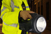 Black NightSearcher Panther XHP-X rechargeable searchlight in use