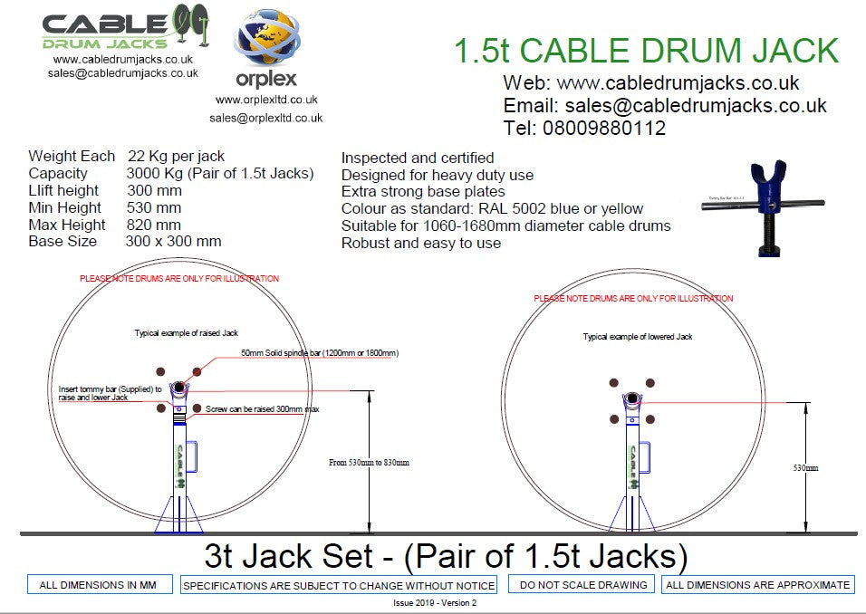 3.0t  Cable Drum Jack Set - Manual Screw Type - from JACKITUP