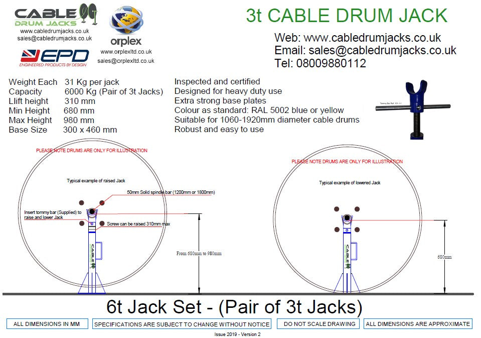 6.0t  Cable Drum Jack Set - Manual Screw Type - from JACKITUP