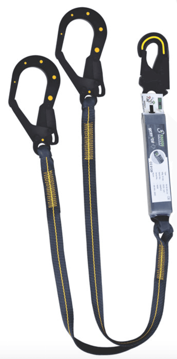 1.5m Dielectric Forked Shock Absorbing Twin Webbing Lanyard with Scaff Hooks