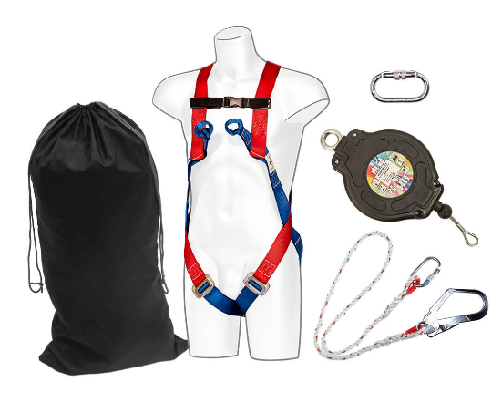 Portwest - Industrial Safety 2 Point Harness Kit - Red with Fall Arrest Block, Lanyard, Carabiner & Bag