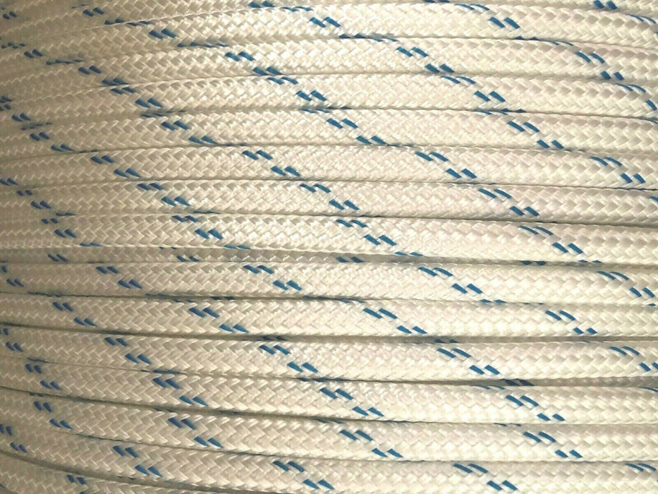 12mm Pulling Rope - (PE 4,700 kgs) (SGE 4,230 kgs) Polyester Double Braid White with Blue Fleck